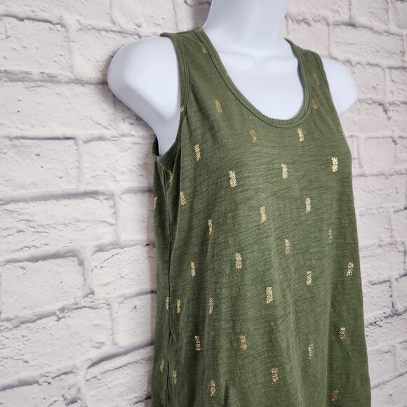 Old Navy Top Womens Size XS Knit Tie Back Tank Olive Green Gold Pineapple Print - Picture 4 of 16
